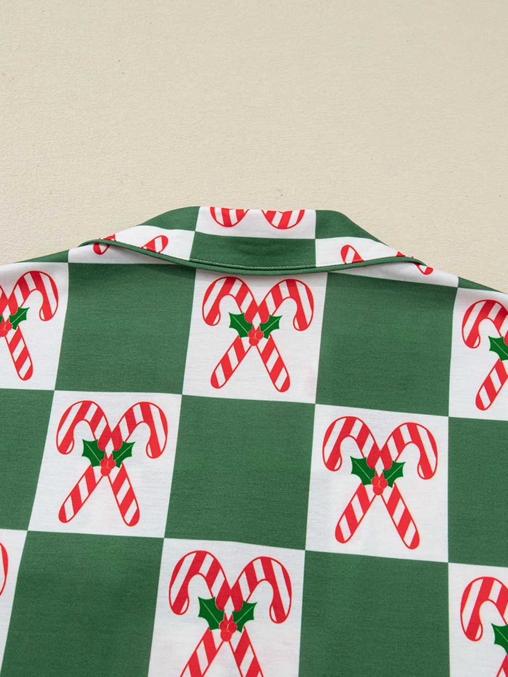 Candy Cane Checkered Pattern 2pcs Pajama Set - Picture 7 of 14